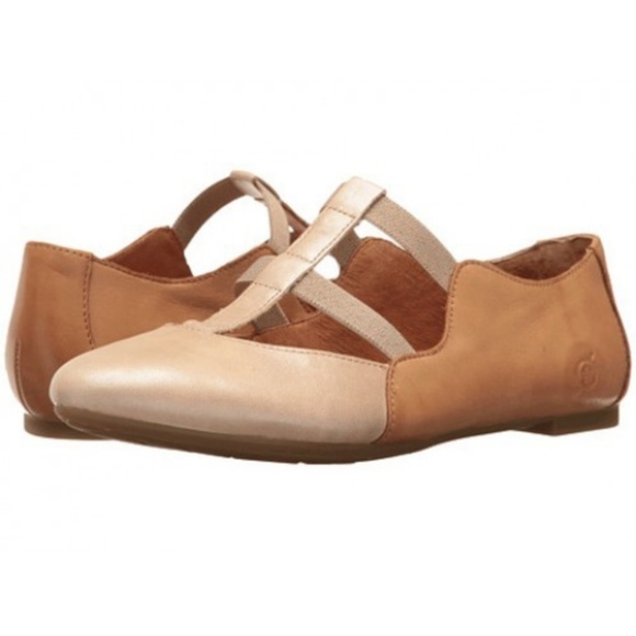 Born Shoes - NEW BORN Selmha Leather T-Strap Cream/Tan Flat 10M